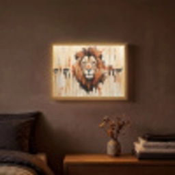 Leeuwenkop - Lijnen - Crème Light Box met batterij (Wandlamp) middel -sfeer4