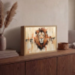Leeuwenkop - Lijnen - Crème Light Box met batterij (Wandlamp) middel -sfeer2