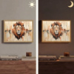 Leeuwenkop - Lijnen - Crème Light Box met batterij (Wandlamp) middel -sfeer3