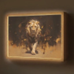 Leeuw - Geschilderd - Abstract - Goud Light Box met batterij (Wandlamp) middel -z3d_website