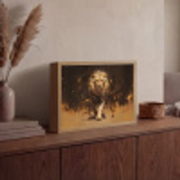 Leeuw - Geschilderd - Abstract - Goud Light Box met batterij (Wandlamp) middel -sfeer2