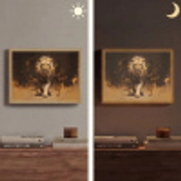 Leeuw - Geschilderd - Abstract - Goud Light Box met batterij (Wandlamp) middel -sfeer3