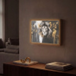 Leeuw - Portret - Verfspatten - Grijs Light Box met batterij (Wandlamp) middel -sfeer1
