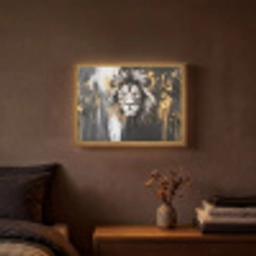 Leeuw - Portret - Verfspatten - Grijs Light Box met batterij (Wandlamp) middel -sfeer4