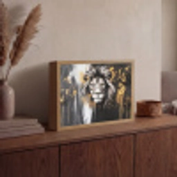 Leeuw - Portret - Verfspatten - Grijs Light Box met batterij (Wandlamp) middel -sfeer2