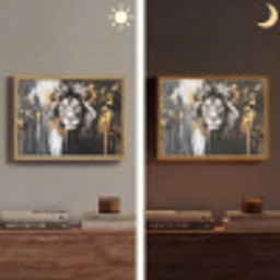 Leeuw - Portret - Verfspatten - Grijs Light Box met batterij (Wandlamp) middel -sfeer3