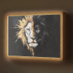 Leeuw - Gesplitst - Zwart - Lijn Light Box met batterij (Wandlamp) middel -z3d_website