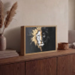Leeuw - Gesplitst - Zwart - Lijn Light Box met batterij (Wandlamp) middel -sfeer2
