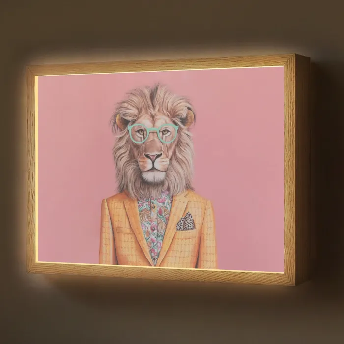 Leeuw - Pak - Geruit - Bril Light Box met batterij (Wandlamp) middel -z3d_website