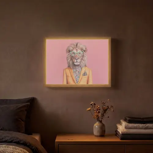 Leeuw - Pak - Geruit - Bril Light Box met batterij (Wandlamp) middel -sfeer4