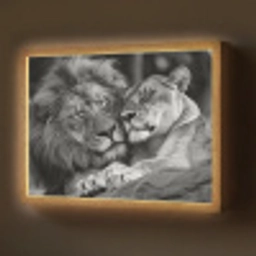Leeuwen - Dieren - Zwart - Wit - Leeuw Light Box met batterij (Wandlamp) middel -z3d_website