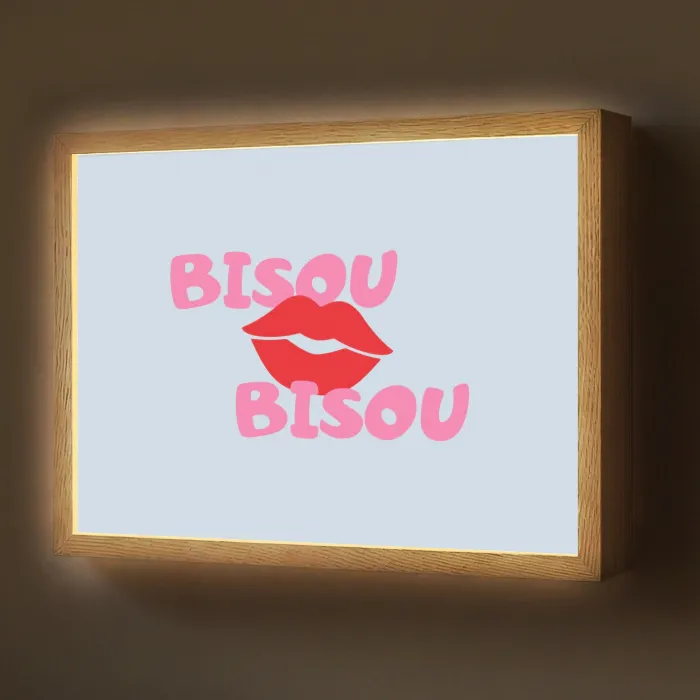 Lippen - Bisou - Blauw Light Box met batterij (Wandlamp) middel -z3d_website