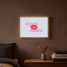 Lippen - Bisou - Blauw Light Box met batterij (Wandlamp) middel -sfeer4