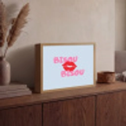 Lippen - Bisou - Blauw Light Box met batterij (Wandlamp) middel -sfeer2