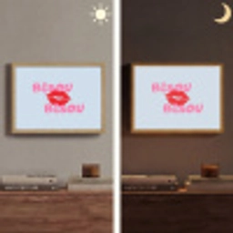 Lippen - Bisou - Blauw Light Box met batterij (Wandlamp) middel -sfeer3