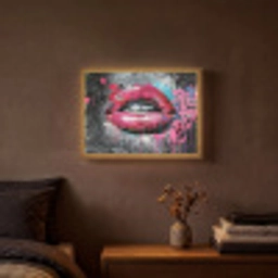 Lippen - Felroze - Graffiti - Verfstrepen Light Box met batterij (Wandlamp) middel -sfeer4