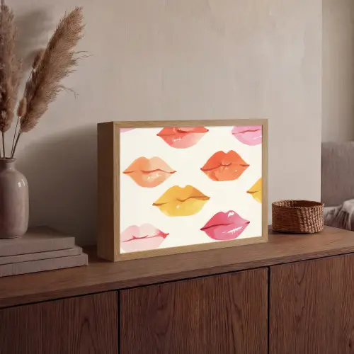 Lippen - Kleurrijk - Glanzend Light Box met batterij (Wandlamp) middel -sfeer2