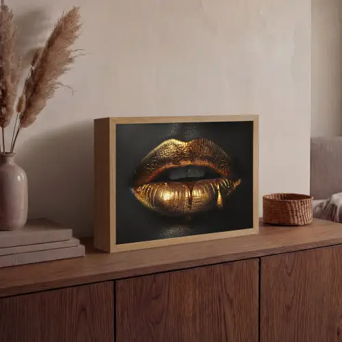 Lippen - Goud - Abstract - Zwart - Aesthetic Light Box met batterij (Wandlamp) middel -sfeer2