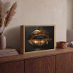 Lippen - Goud - Abstract - Zwart - Aesthetic Light Box met batterij (Wandlamp) middel -sfeer2