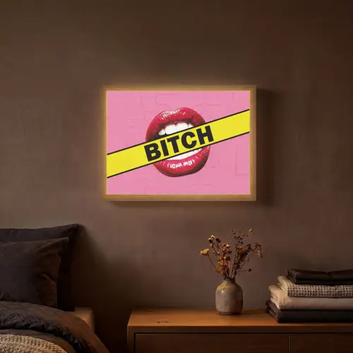 Lippen - Tekst - Kleurrijk Light Box met batterij (Wandlamp) middel -sfeer4