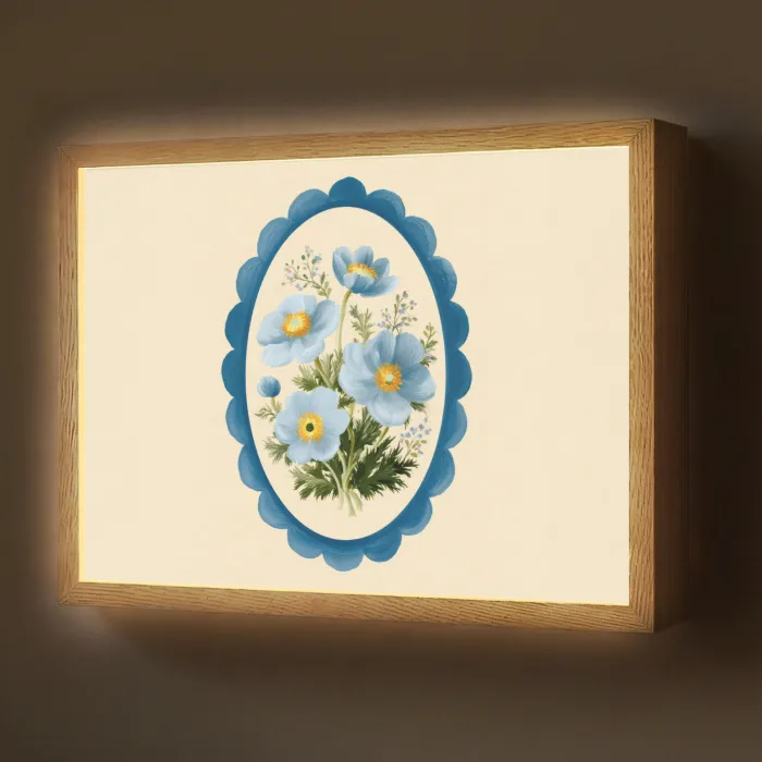 Lijst - Bloemen - Lichtblauw - Illustratie Light Box met batterij (Wandlamp) middel -z3d_website