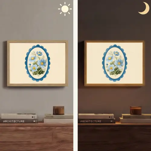 Lijst - Bloemen - Lichtblauw - Illustratie Light Box met batterij (Wandlamp) middel -sfeer3