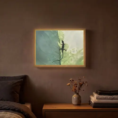 Hagedis - Blad - Nerven - Groen Light Box met batterij (Wandlamp) middel -sfeer4