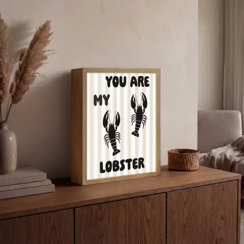Lobster - Beige - Minimalistisch Light Box met batterij (Wandlamp) middel -sfeer2