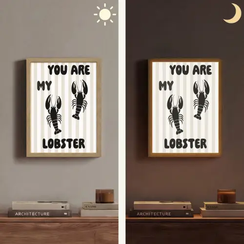 Lobster - Beige - Minimalistisch Light Box met batterij (Wandlamp) middel -sfeer3