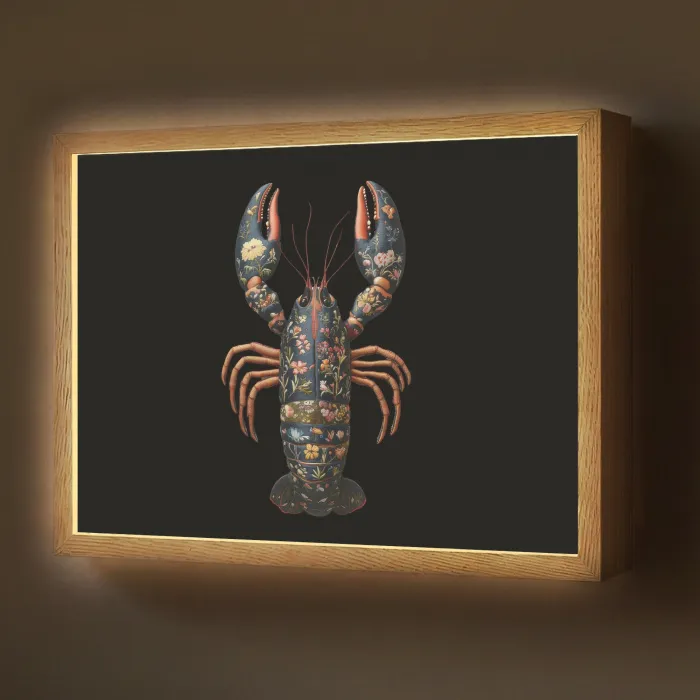 Kreeft - Zwart - Bloemenpatroon - Artistiek Light Box met batterij (Wandlamp) middel -z3d_website