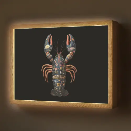 Kreeft - Zwart - Bloemenpatroon - Artistiek Light Box met batterij (Wandlamp) middel -z3d_website