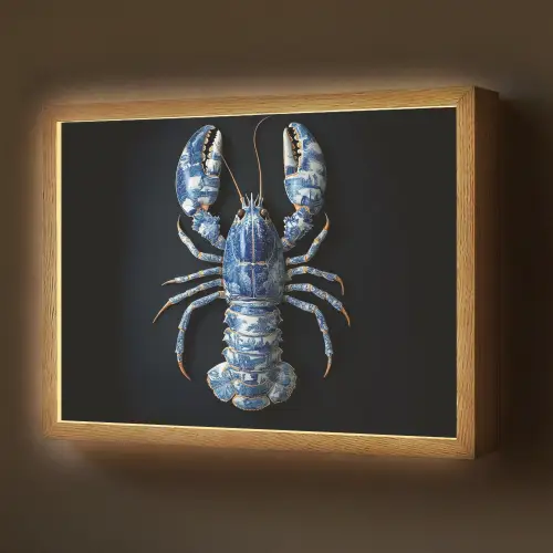 Kreeft - Delftsblauw - Schild - Stoer Light Box met batterij (Wandlamp) middel -z3d_website
