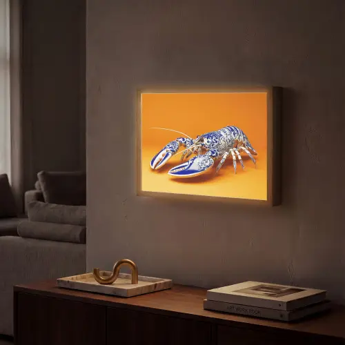 Kreeft - Delftsblauw - Schild - Stoer - Oranje Light Box met batterij (Wandlamp) middel -sfeer1