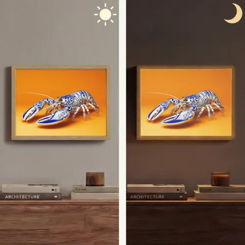 Kreeft - Delftsblauw - Schild - Stoer - Oranje Light Box met batterij (Wandlamp) middel -sfeer3
