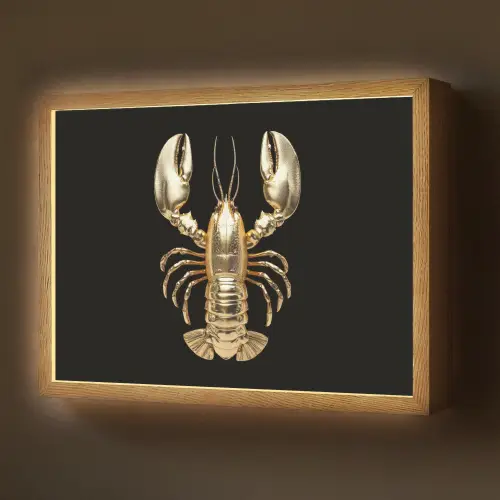 Kreeft - Goud - Textuur - Zwart Light Box met batterij (Wandlamp) middel -z3d_website