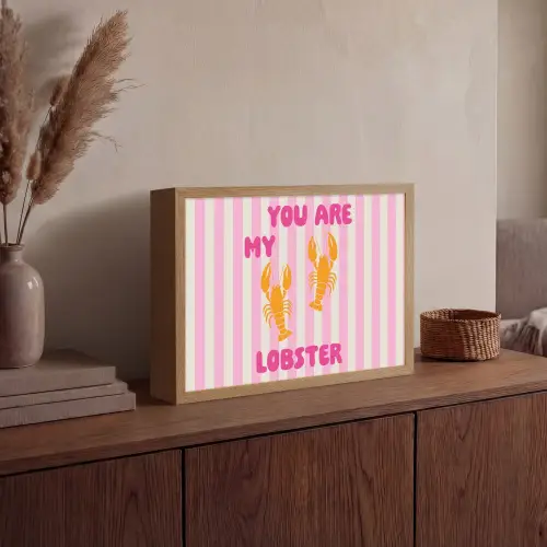 Lobster - Love - Valentijn Light Box met batterij (Wandlamp) middel -sfeer2