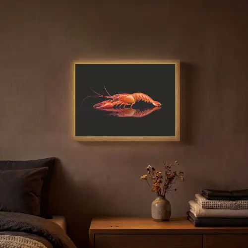 Kreeft - Oranje - Zwart - Opvallend Light Box met batterij (Wandlamp) middel -sfeer4