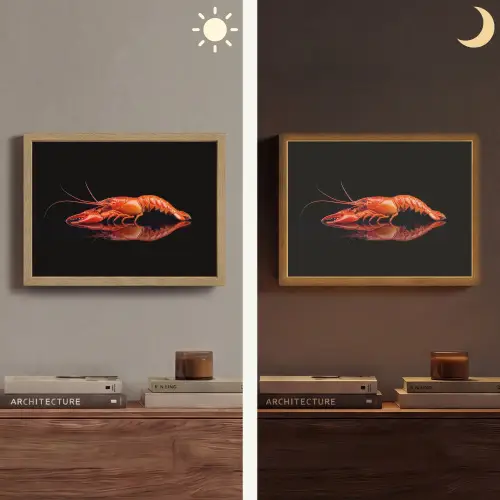 Kreeft - Oranje - Zwart - Opvallend Light Box met batterij (Wandlamp) middel -sfeer3