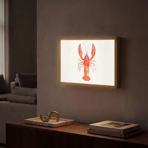 Kreeft - Waterverf - Aquarel - Oranje Light Box met batterij (Wandlamp) middel -sfeer1
