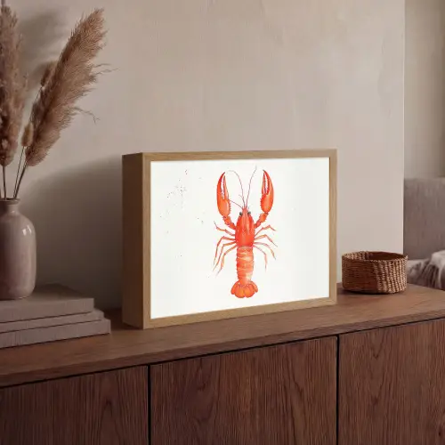 Kreeft - Waterverf - Aquarel - Oranje Light Box met batterij (Wandlamp) middel -sfeer2