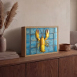 Kreeft - Geel - Blauw - Tegels Light Box met batterij (Wandlamp) middel -sfeer2