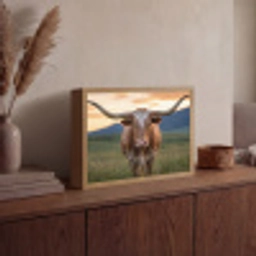 Longhorn - Landschap - Zonsondergang Light Box met batterij (Wandlamp) middel -sfeer2