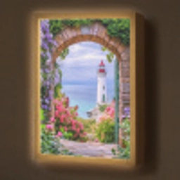 Doorkijk - Vuurtoren - Bloemen - Uitzicht Light Box met batterij (Wandlamp) middel -z3d_website