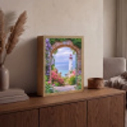 Doorkijk - Vuurtoren - Bloemen - Uitzicht Light Box met batterij (Wandlamp) middel -sfeer2