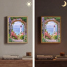 Doorkijk - Vuurtoren - Bloemen - Uitzicht Light Box met batterij (Wandlamp) middel -sfeer3