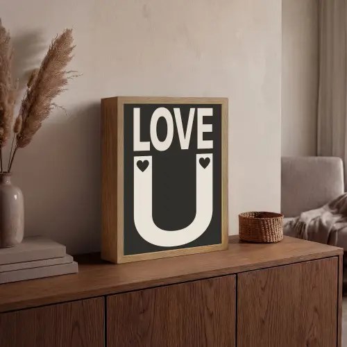 Love - Zwart - Minimalistisch Light Box met batterij (Wandlamp) middel -sfeer2
