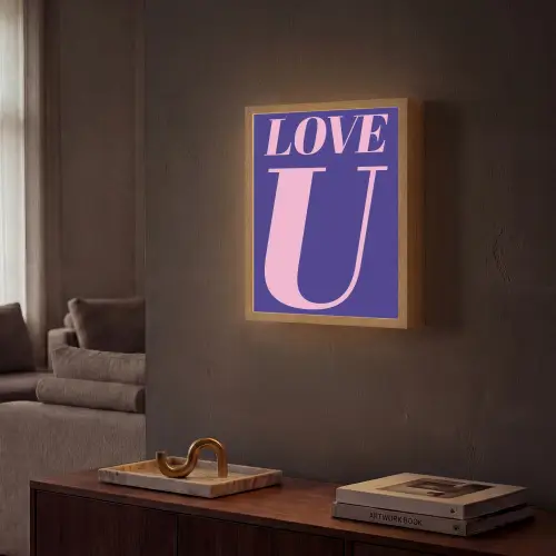 Love - Blauw - Valentijn Light Box met batterij (Wandlamp) middel -sfeer1