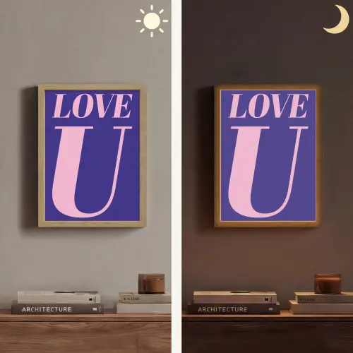 Love - Blauw - Valentijn Light Box met batterij (Wandlamp) middel -sfeer3