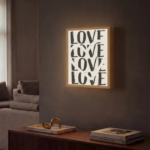 Love - Hart - Beige Light Box met batterij (Wandlamp) middel -sfeer1