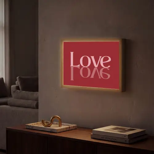 Love - Spiegeling - Rood Light Box met batterij (Wandlamp) middel -sfeer1